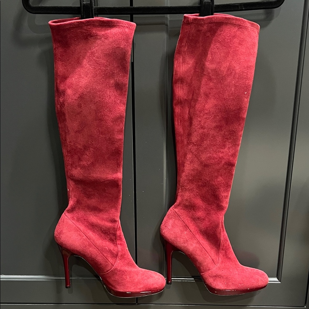 Stuart Weitzman Red Suede Heeled Boots